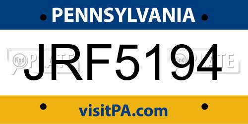 JRF5194 Pennsylvania License Plate