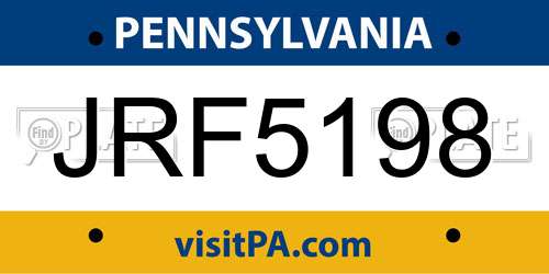 JRF5198 Pennsylvania License Plate
