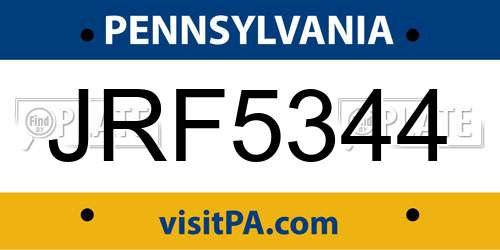 JRF5344 Pennsylvania License Plate