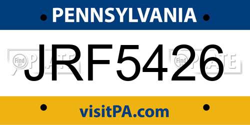 JRF5426 Pennsylvania License Plate