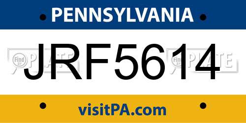 JRF5614 Pennsylvania License Plate