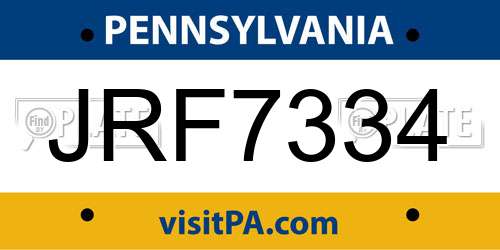 JRF7334 Pennsylvania License Plate