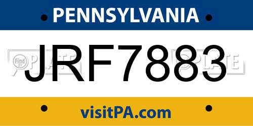 JRF7883 Pennsylvania License Plate