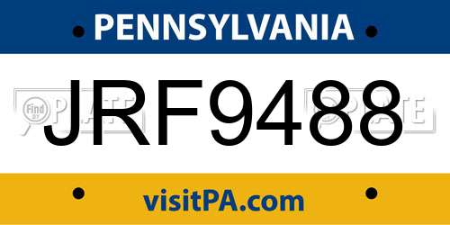 JRF9488 Pennsylvania License Plate