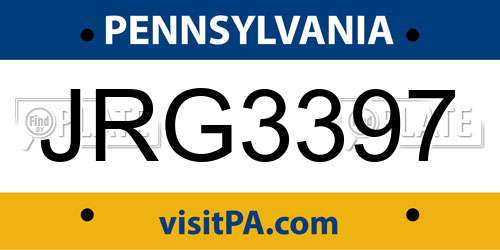 JRG3397 Pennsylvania License Plate