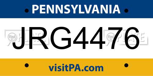 JRG4476 Pennsylvania License Plate
