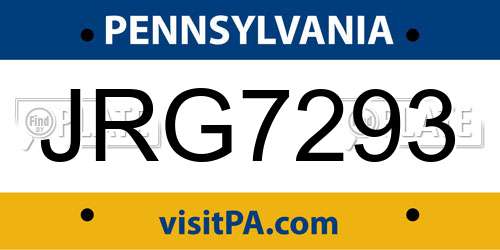 JRG7293 Pennsylvania License Plate