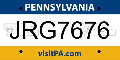 JRG7676 Pennsylvania License Plate