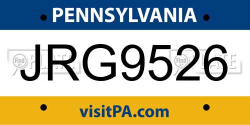 JRG9526 Pennsylvania License Plate