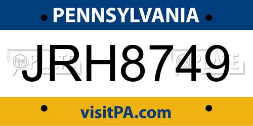 JRH8749 Pennsylvania License Plate