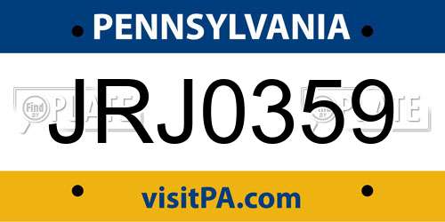 JRJ0359 Pennsylvania License Plate