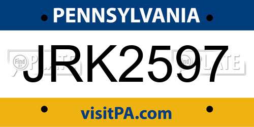 JRK2597 Pennsylvania License Plate