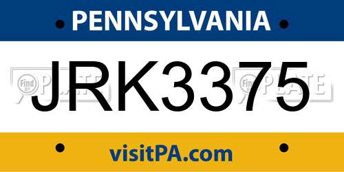 JRK3375 Pennsylvania License Plate