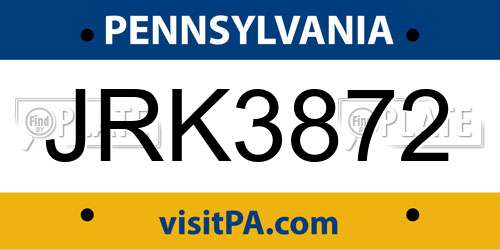 JRK3872 Pennsylvania License Plate