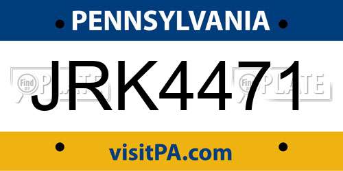 JRK4471 Pennsylvania License Plate