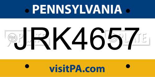 JRK4657 Pennsylvania License Plate