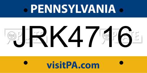 JRK4716 Pennsylvania License Plate