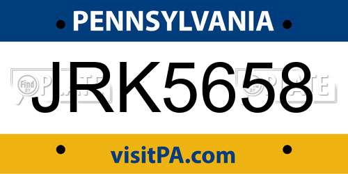 JRK5658 Pennsylvania License Plate
