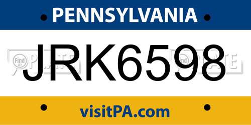 JRK6598 Pennsylvania License Plate