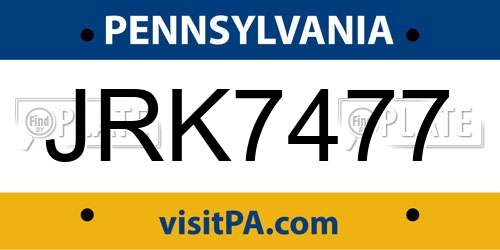 JRK7477 Pennsylvania License Plate