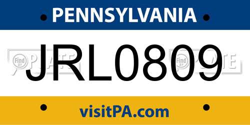 JRL0809 Pennsylvania License Plate