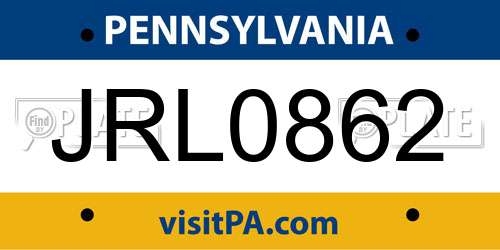 JRL0862 Pennsylvania License Plate
