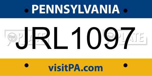 JRL1097 Pennsylvania License Plate