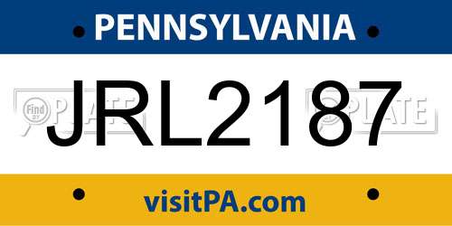 JRL2187 Pennsylvania License Plate
