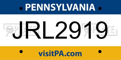 JRL2919 Pennsylvania License Plate