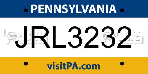 JRL3232 Pennsylvania License Plate