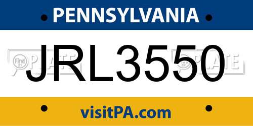 JRL3550 Pennsylvania License Plate