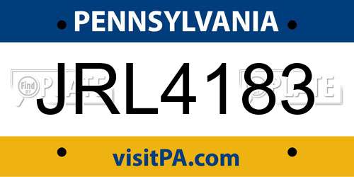 JRL4183 Pennsylvania License Plate