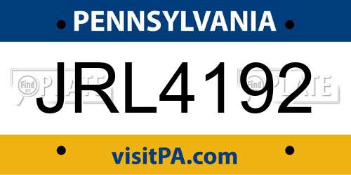 JRL4192 Pennsylvania License Plate