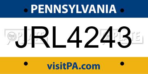 JRL4243 Pennsylvania License Plate