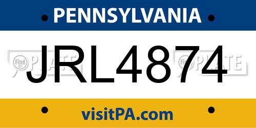 JRL4874 Pennsylvania License Plate