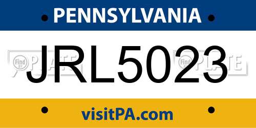 JRL5023 Pennsylvania License Plate