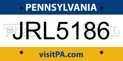 JRL5186 Pennsylvania License Plate