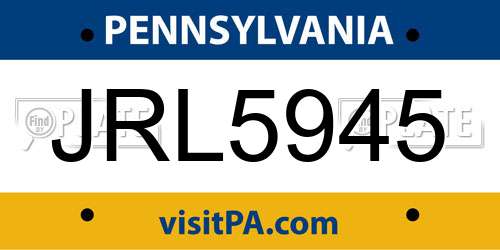 JRL5945 Pennsylvania License Plate