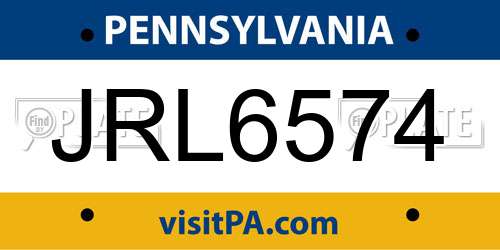 JRL6574 Pennsylvania License Plate