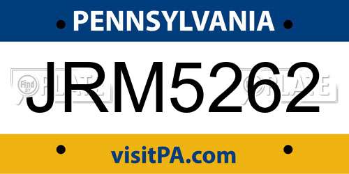 JRM5262 Pennsylvania License Plate