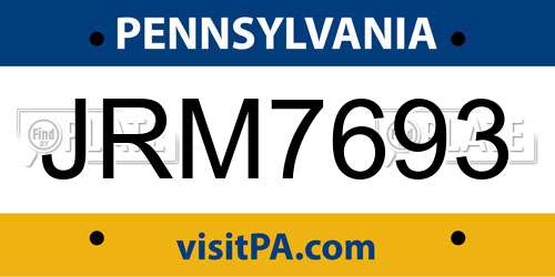 JRM7693 Pennsylvania License Plate