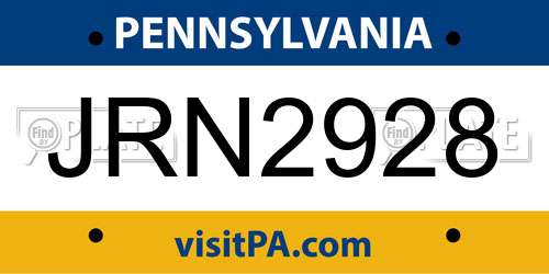 JRN2928 Pennsylvania License Plate