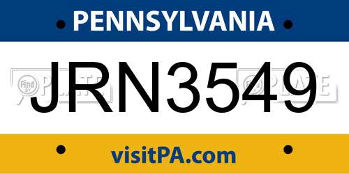 JRN3549 Pennsylvania License Plate