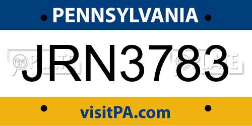 JRN3783 Pennsylvania License Plate