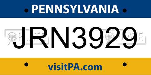 JRN3929 Pennsylvania License Plate