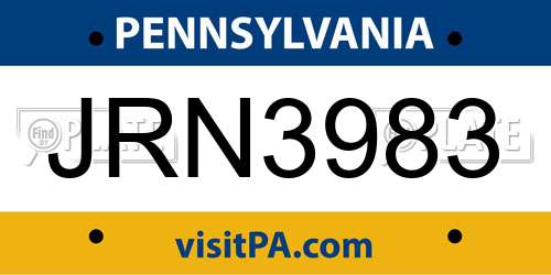JRN3983 Pennsylvania License Plate