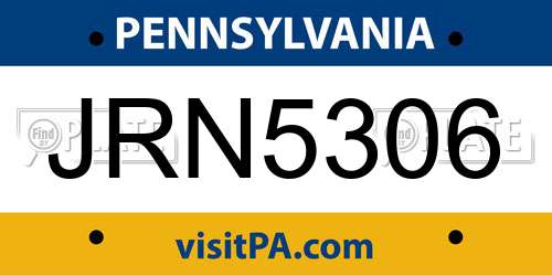 JRN5306 Pennsylvania License Plate