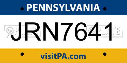 JRN7641 Pennsylvania License Plate