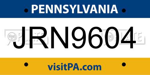 JRN9604 Pennsylvania License Plate