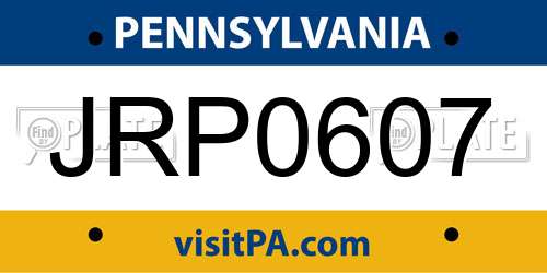 JRP0607 Pennsylvania License Plate